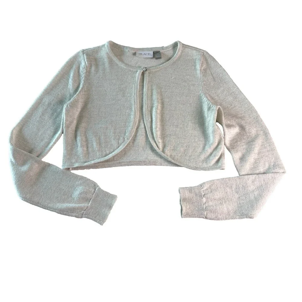 The Children's Place Girl's Sz 14 White Sparkle Shrug Crop Cardigan Sweater L/S
